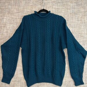 Grafton & Co. Vintage Ultra Soft Wool Teal Cable Knit Sweater Large